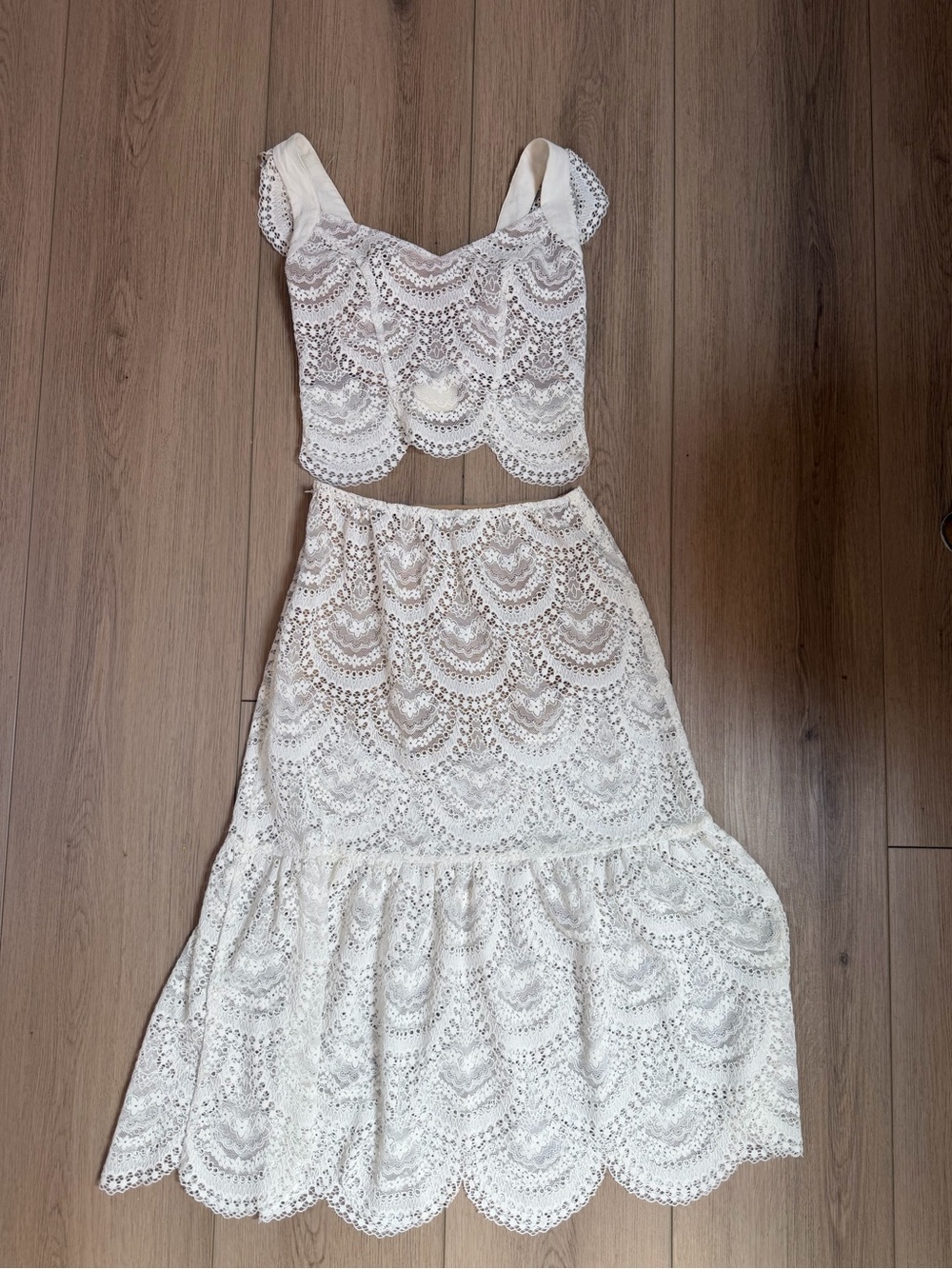For Love & Lemons White Lace Two-Piece Midi Set